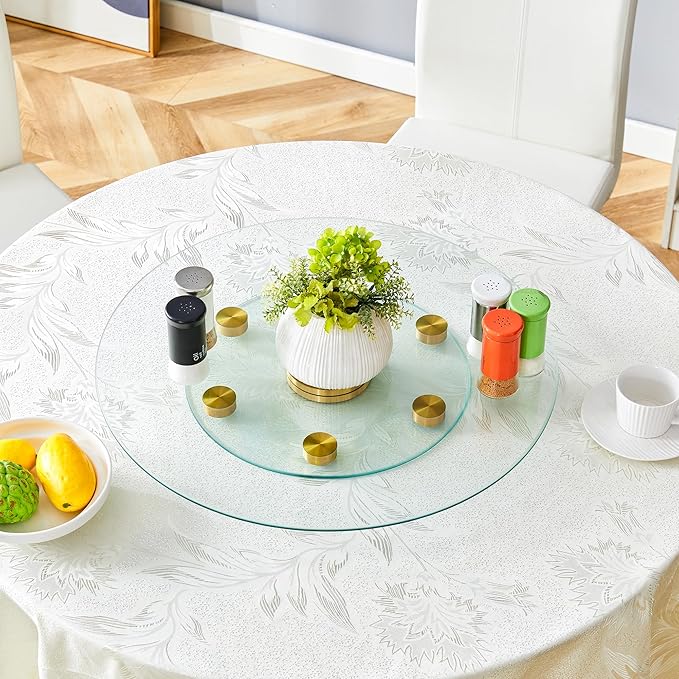 24" Tempered Glass Lazy Susan Turntable, 360° Silent-Spin Round Clear Tabletop Rotating Tray, Centerpiece for Dining Tables, Smooth Rotation, for Banquets, Weddings & Family Gatherings