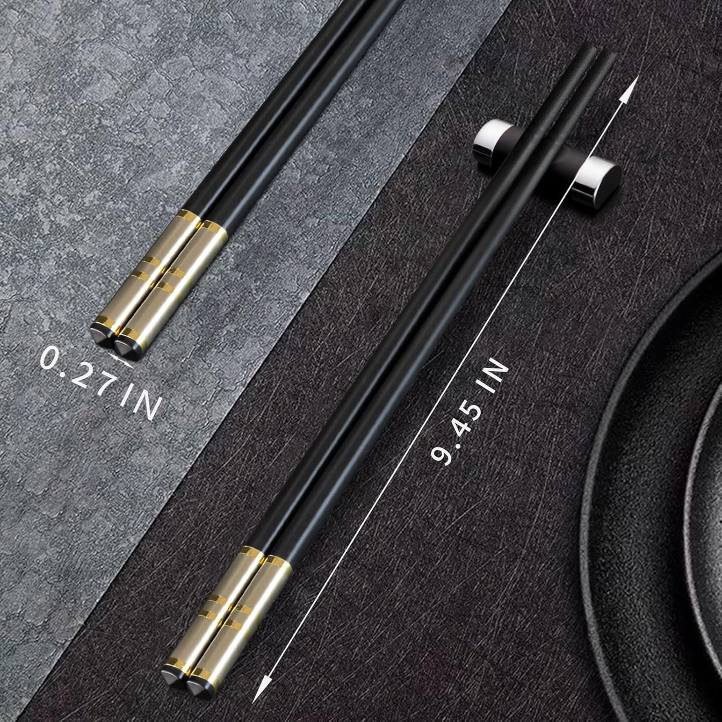 Chopsticks Reusable 5 Pairs Fiberglass Chopsticks Dishwasher Safe Square Lightweight Non-Slip Chop Sticks Set (silvery-1)