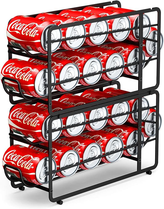 Soda Can Organizer Storage Rack, 2 Pack Stackable Beverage Soda Can Dispenser Organizer Holder for Refrigerator, Cabinet, Pantry (Black)