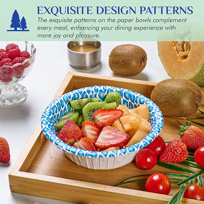 MUCHII 180 Count Paper Bowls 16 oz, Printed Soak Proof Disposable Bowls Bulk for Breakfast, Lunch, and Dinner Meals