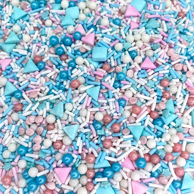 Manvscakes Sprinkles- Edible Cake and Cupcake Sprinkles with Assorted Shapes and Sizes, Metallic Sprinkle Mix for Cookies, Ice Cream, Cake and Cupcake Decorating, 4 oz (Pink, Black, and Blue)