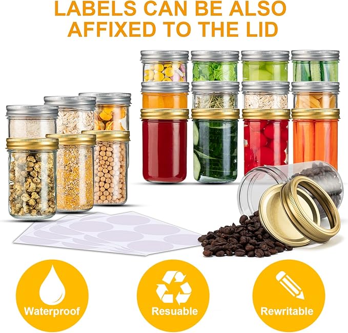 Mason Jars 8 oz, 24 Pack Canning jars 8 oz Jelly Jars With Regular Lids and Bands, Half Pint Glass Jars Ideal for Jam, Honey, Wedding Favors, Shower Favors