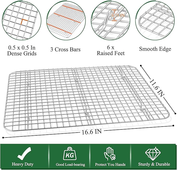P&P CHEF 17.5 Inch Baking Sheet and Rack Set, Stainless Steel Cookie Sheets Oven Baking Pans Trays with Cooling Racks for Cooking & Roasting, Oven & Dishwasher Safe, (4Pcs)