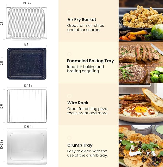 Retro Style Infrared Heating Air Fryer Toaster Oven, Extra Large Countertop Convection Oven 10-in-1 Combo, 6-Slice Toast, Enamel Baking Pan Easy Clean with Recipe Book, Almond Yellow Color