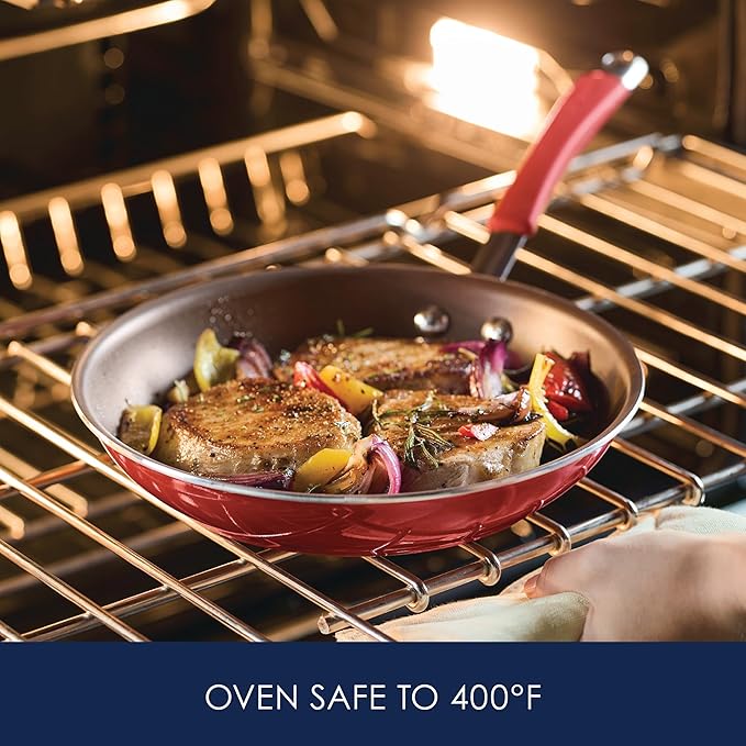 Rachael Ray Cucina Nonstick Frying Pan Set / Fry Pan Set / Skillet Set - 9.25 and 11 Inch, Cranberry Red
