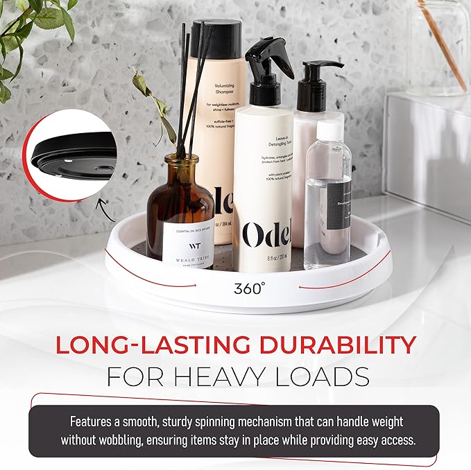 Oizeir 10 Inch Lazy Susan Set of 4 - Non-Skid Turntable for Cabinet to Maximize Storage and Simplify Accessibility in Kitchen, Bathroom, and Pantry Spaces (White)