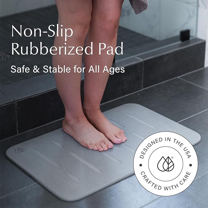 Dorai Home Bath Stone – Luxury Quick-Drying Stone Bath Mat, Non-Slip Surface, Rubberized Bottom Pad, Rain Slate