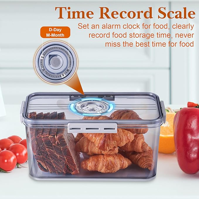 Bread Box for Homemade Bread Boxes for Kitchen Counter Airtight, Time Recording Bread Storage Container with Lid, Bread Containers Storage Airtight Loaf Bread Keeper, Grey