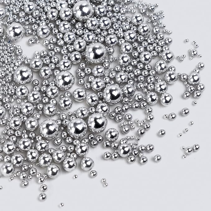 Dazzjoy Silver Pearl Sugar Candy Sprinkles, Edible Pearl Mix Size, 4.58oz, Cake Decoration & Cake Toppers, Baking Cake Decorations, Wedding Party Valentines Easter Supplies