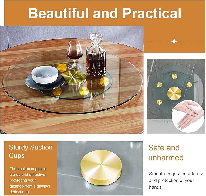 20" Tempered Glass Lazy Susan Turntable, 360° Silent-Spin Round Clear Tabletop Rotating Tray, Centerpiece for Dining Tables, Smooth Rotation, for Banquets, Weddings & Family Gatherings