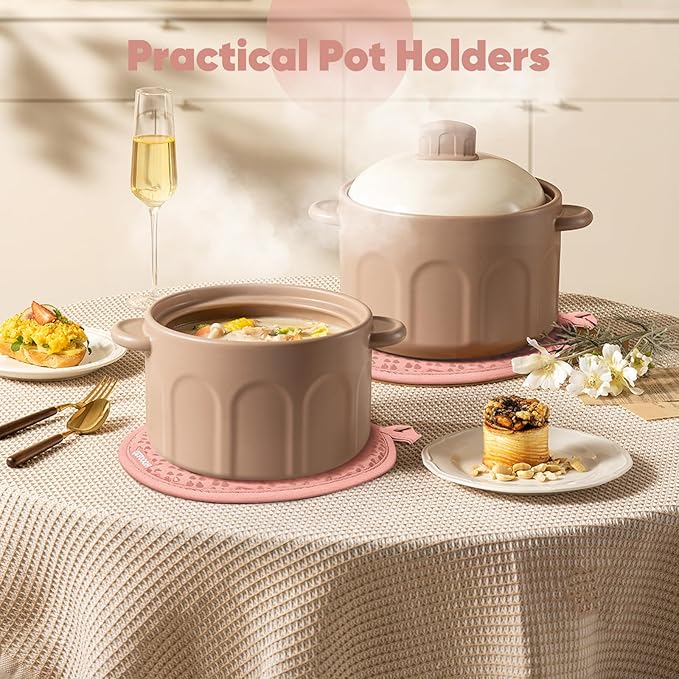 Oven Mitts and Pot Holders 4 Sets, Heat Resistant 500 ℉ Oven Mitt and Pot Holder,Oven Glove&Potholders with Non-Slip Silicone Surface,Kitchen Essentials for Cooking/Baking/BBQ-Pink