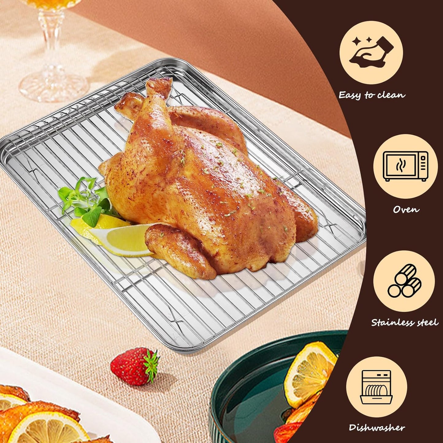 Baking Sheet with Racks Set [2 Sheets + 2 Racks], Stainless Steel Baking Sheets with Cooling Racks, Nonstick Pan, Warp Proof & Rust Proof & Easy to Clean, Size 9.3 X 7 X 1 Inch