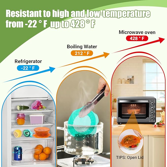 Silicone Stretch Lids for Food Storage in Fridge, Reusable Elastic Bowl Covers for Cup, Cans, Jars, Round & Rectangle Container, Food Grade Silicone Microwave Food Cover, Heat-Resistant, 6PCS