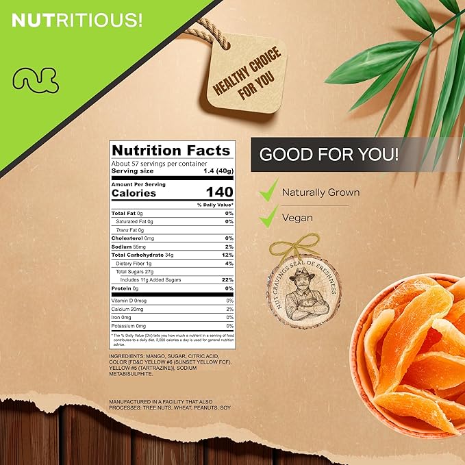 NUT CRAVINGS - Sun Dried Mango Slices, Lightly Sweetened (80oz, 5 LB) Bulk Dry Fruits Packed Fresh in Resealable Bag - Sweet Healthy Snack, Naturally Grown, Vegan, Kosher