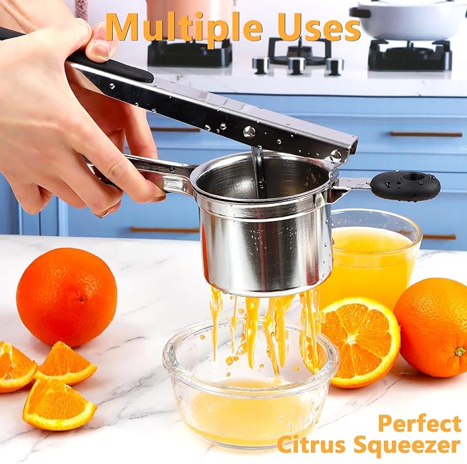 KAYCROWN Potato Ricer With 3 Discs, Heavy Duty Stainless Steel Potato Masher and Ricer for Mashed Potatoes Tool, Lemon Squeezer Spaetzle Maker