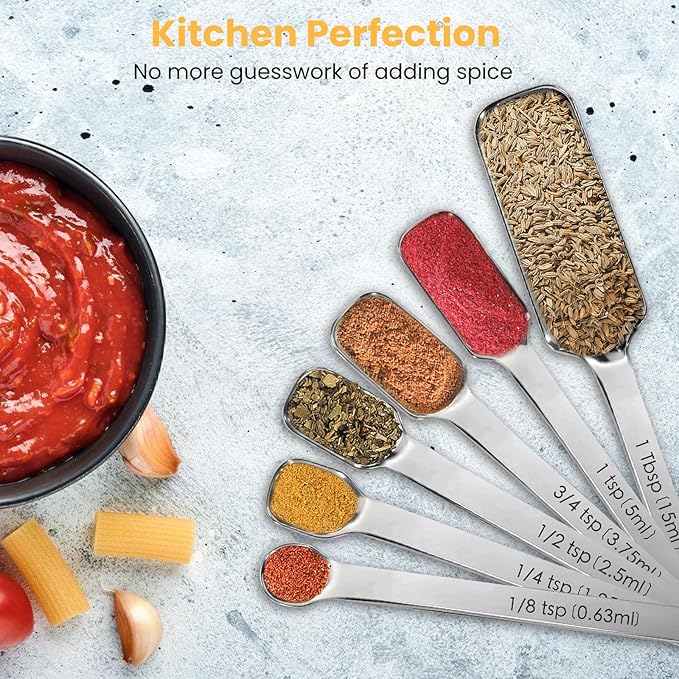 18PCS Measuring Cups and Spoons Set, Includes 7 Stainless Steel Nesting Cups, 6 Rectangular & 5 Mini Measuring Spoons Fits Narrow Jars, Kitchen Gadgets for Cooking & Baking