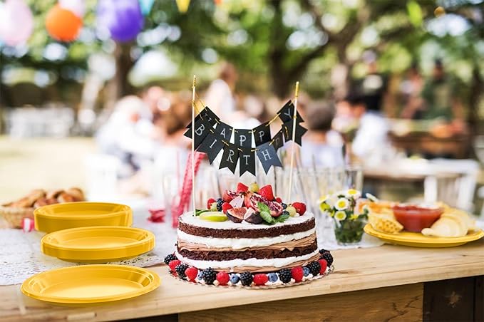 Exquisite Party Solids Yellow Plastic Plates For Party 9" Yellow Disposable Plates Heavy Duty Supplies 100 Pcs Plastic Dinnerware Sets Heavy Duty 350 GSM Disposable Dinnerware Set