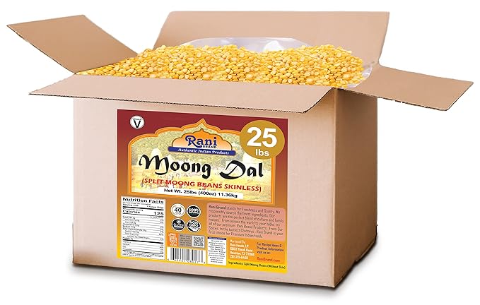 Rani Moong Dal (Split Mung Beans Without Skin) Lentils Indian 400oz (25lbs) 11.36kg Bulk Box ~ All Natural | Gluten Friendly | Non-GMO | Kosher | Vegan | Indian Origin
