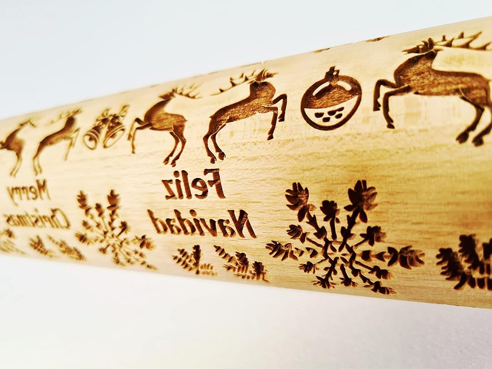 Embossing Rolling Pin for Christmas Cookies, Gingerbread, Shortbread by Algis Crafts (Merry Christmas)