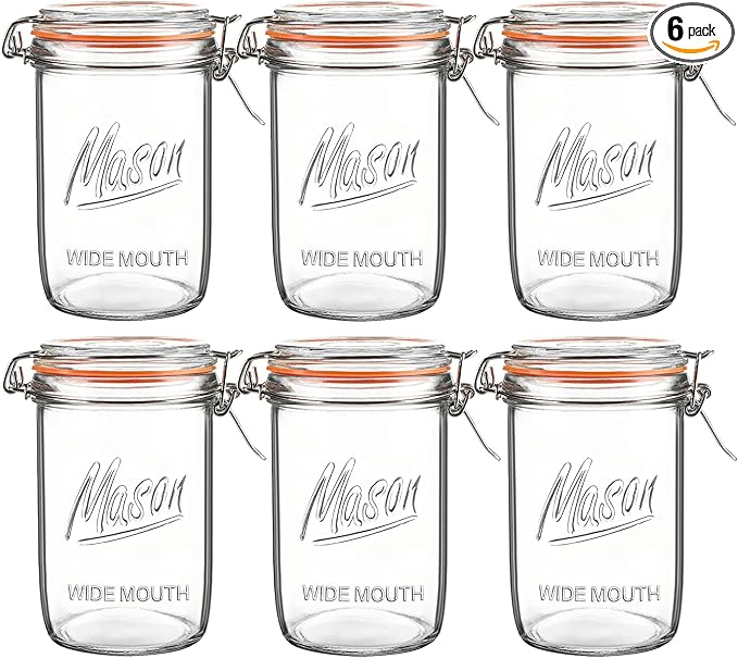 24oz Wide Mouth Mason Jars – 6 Pack Glass Jars with Airtight Lids for Canning, Pickling, Meal Prep, Jam, Jelly, Overnight Oats & DIY Projects