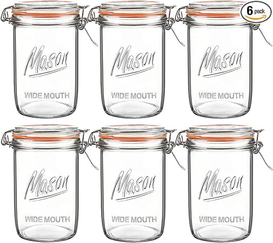 24oz Wide Mouth Mason Jars – 6 Pack Glass Jars with Airtight Lids for Canning, Pickling, Meal Prep, Jam, Jelly, Overnight Oats & DIY Projects