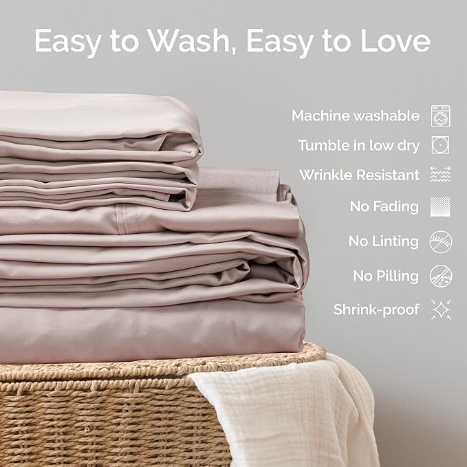 100% Viscose from Bamboo Sheets Queen Size, Super Soft Bedding Set, 4PC Cooling Sheets for Hot Sleepers, Vegan Silk Moisture Wicking, Organically Grown Bedsheet, Blush - 60" x 80"