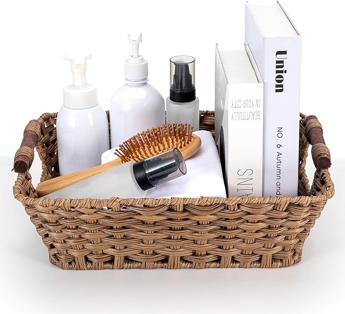 Basket - Wicker Storage Basket, Hand Woven Wicker Storage Basket for Home Storage, Dimensions 15"W x 10.6" x 5.1"H, Brown Home Storage Box