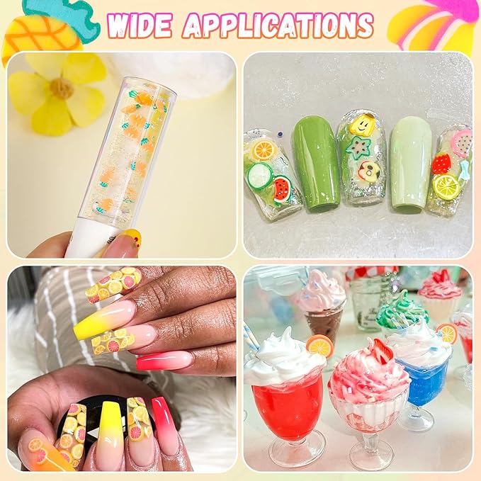 24-Grid Fruit Slice Polymer Clay Cute Slime Add Ins for Nail Art, Kawaii Scrapbooking Embellishments & Lip Gloss, Cellphone Decorations Bulk Slime Mix Ins Assorted Fruits Accessories for DIY Crafting