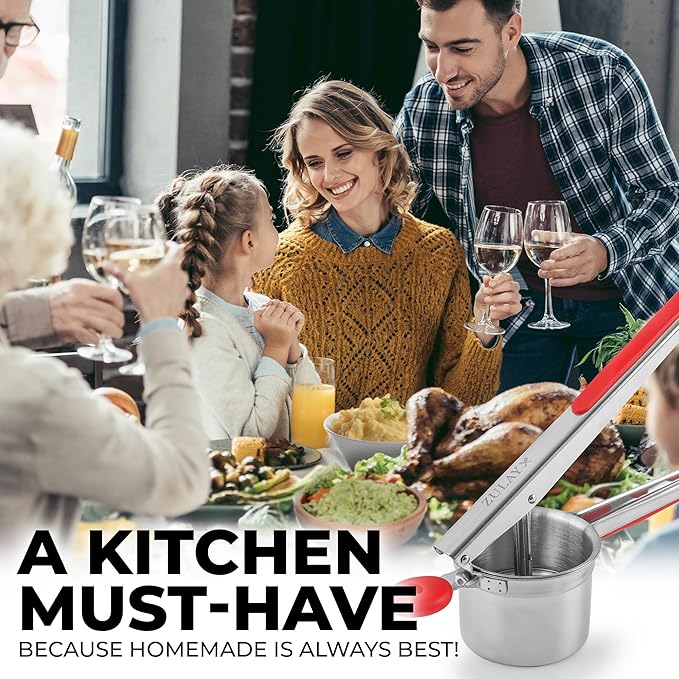 Zulay Kitchen Premium Large 15oz Potato Ricer, Heavy Duty Professional Stainless Steel Potato Masher and Ricer Kitchen Tool, Press and Mash Kitchen Gadget - Red and Silver