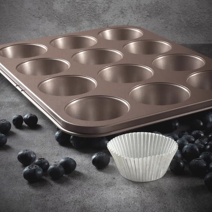 Non Toxic Nonstick 12 Cup Muffin Pan | PFOA BPA free Nontoxic Cupcake Tin | Best Non Stick Muffin Pans | Muffin tins | Cupcakes Tray | Carbon Steel Bakeware Mold Trays