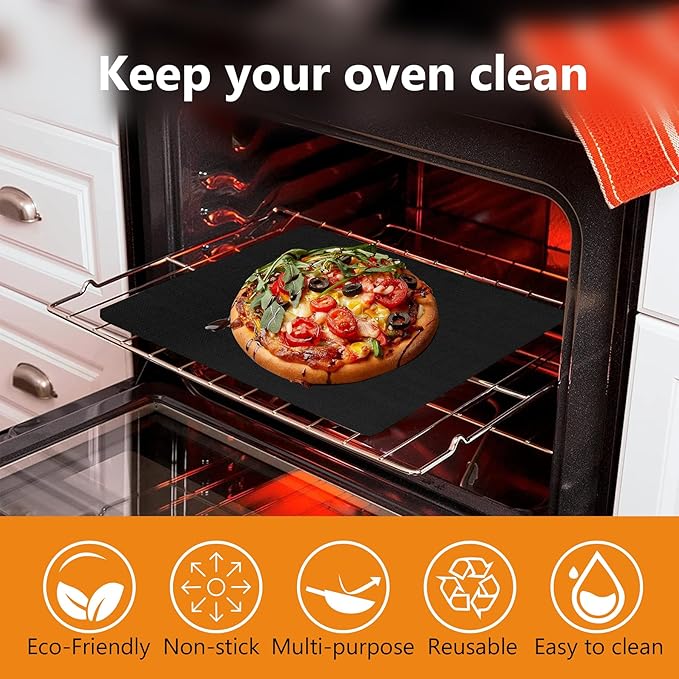 UBeesize 2 Pack Thickened Oven Liners for Bottom of Oven BPA & PFOA Free, Reusable 16x24 Inch Heavy Duty Non Stick Teflon Oven Mats, Fit Electric Gas Toaster Convection Microwave Ovens Grills