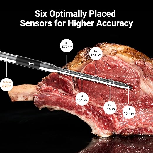 Smart Bluetooth Wireless Meat Thermometer: Standalone Base, WiFi Unlimited Range, 6 Sensors with NIST Certified Accuracy, 4 Probes for Kitchen, BBQ, Grill, Oven, Smoker, Rotisserie