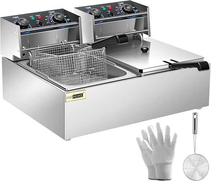 VIVOHOME 5000W 20.7 Qt Electric Deep Fryer with 60-Min Timer and Temperature Control, 2 x 6.35 QT Removable Baskets for Commercial and Home Use