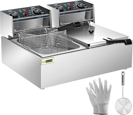 VIVOHOME 5000W 20.7 Qt Electric Deep Fryer with 60-Min Timer and Temperature Control, 2 x 6.35 QT Removable Baskets for Commercial and Home Use