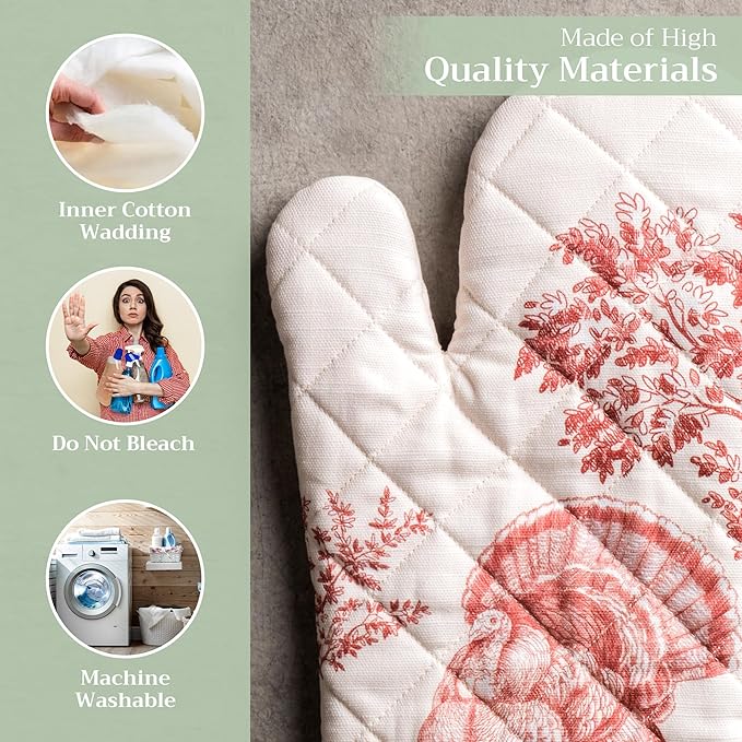 Maison d' Hermine Oven Gloves 100% Cotton Oven Mitt 7" x 13" with Loop Heat Resistant, BBQ, Cooking Gloves, Baking, Grilling, Kitchen, Handling Hot Pans (Pack of 1, Holy Jouy - Red)