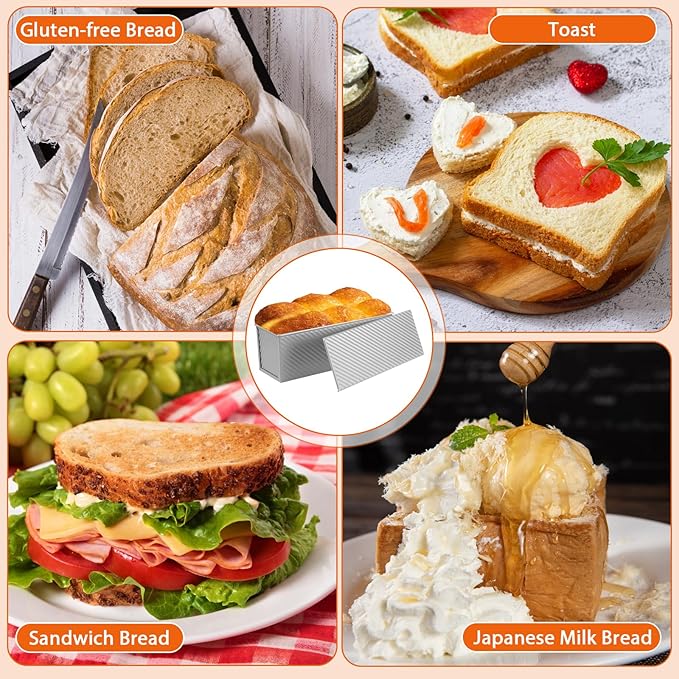 Non-Stick Pullman Loaf Pan with Lid 13x4 Inch - 2.2lb Carbon Steel Bread Baking Pan with 4 Vent Holes, Heavy Duty Sourdough Loaf Pan with Cover for Homemade Sandwich Bread (Silver)