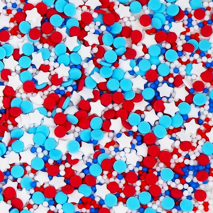 4th of July Sprinkles, Red White and Blue Sprinkle, Patriotic Sprinkles for Cake Decorating, Edible Nonpareils, Perfect for Baking, Cupcake Decorations, Ice Cream Toppings, 150g/5.29oz