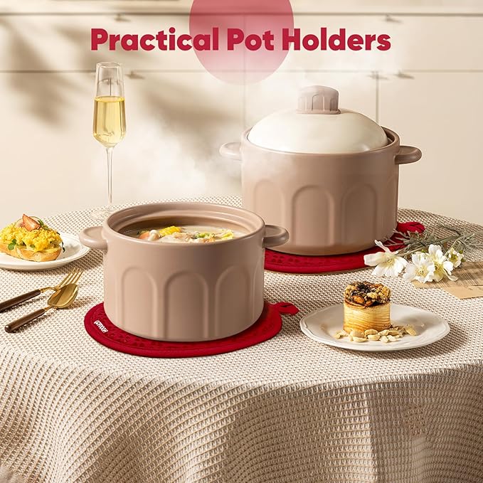 Oven Mitts and Pot Holders 4 Sets, Heat Resistant 500 ℉ Oven Mitt and Pot Holder,Oven Glove&Potholders with Non-Slip Silicone Surface,Kitchen Essentials for Cooking/Baking/BBQ-Red