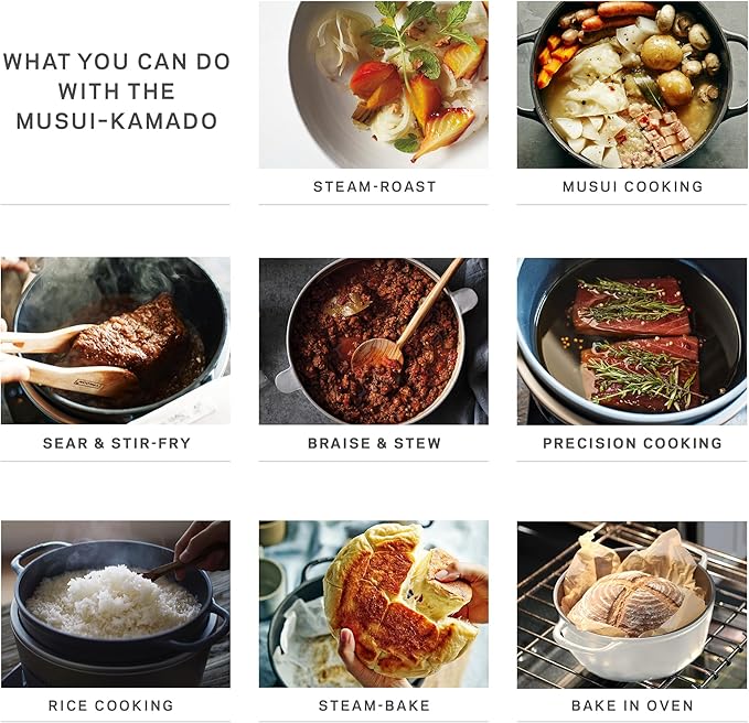 Vermicular Musui–Kamado (RICEPOT) | Cast Iron Induction Cooker | Precision Multicooker | Japanese Rice Cooker | Slow Cooker | Non-Toxic Enameled Cast Iron Pot | Sea Salt | US Model (120V)