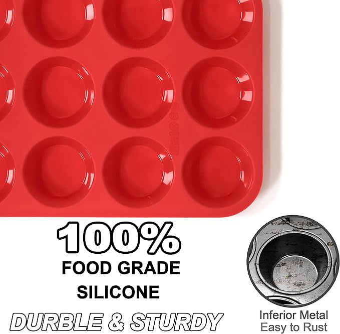 Anaeat Silicone Muffin Pan set- Regular 12 Cups Cupcake Tray, Non-Stick Silicone Baking Molds for Making Muffin Cakes, Cupcake, Chocolate, Bread,Tart and Desserts, Just Pop Out (2 Pack)