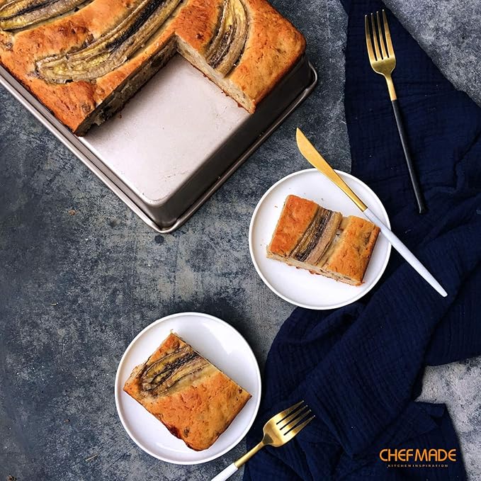 CHEFMADE 13-Inch Rectangle Cake Pan, Non-Stick Loaf Pan Deep Dish Bakeware for Oven Roasting Meat Bread Jelly Roll Battenberg Pizzas Pastries 9.7" x 13.6" X 2.4"(Champagne Gold)