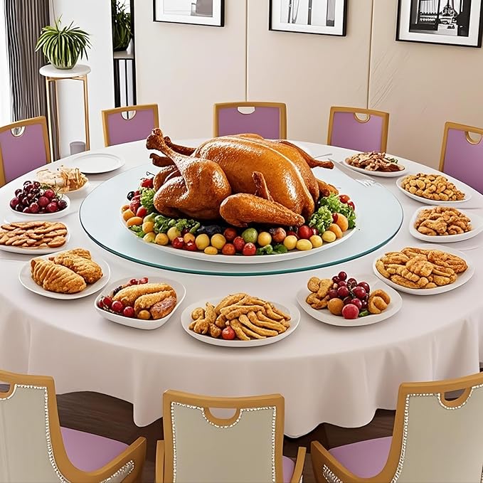 20" Tempered Glass Lazy Susan Turntable, 360° Silent-Spin Round Clear Tabletop Rotating Tray, Centerpiece for Dining Tables, Smooth Rotation, for Banquets, Weddings & Family Gatherings
