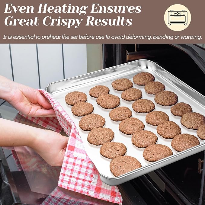 TeamFar Baking Sheet with Rack Set (2 Pans + 2 Racks), Stainless Steel Baking Pan Cookie Sheet for baking, Non Toxic & Healthy, Easy Clean & Dishwasher Safe - 4 Pack