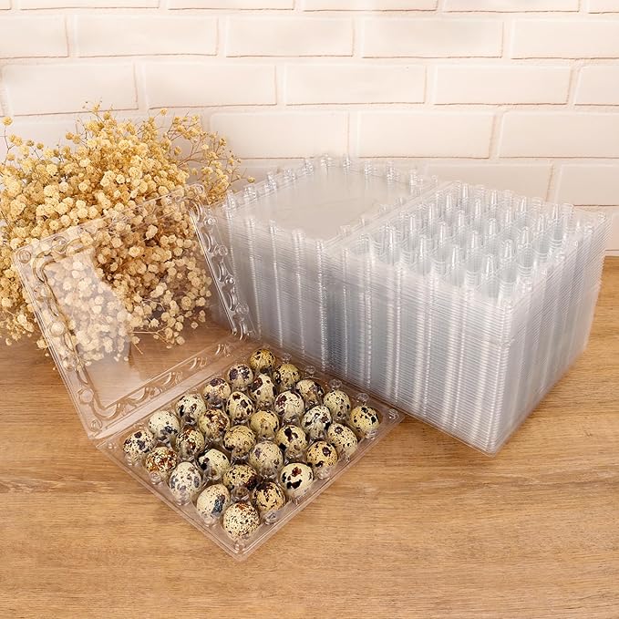 100 Pack Quail Egg Cartons, Clear Plastic Quail Egg Trays, Holds up to 30 Quail Eggs Securely - Your Ultimate Small Eggs Carton Holders for Bulk Storage and Display by KUKLIPJIM