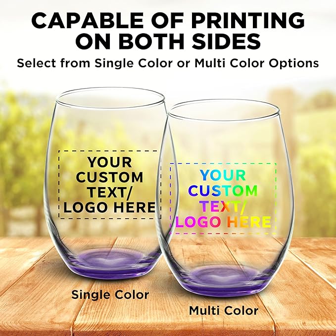 DISCOUNT PROMOS 10 ARC Stemless Wine Glasses Set, 21 oz. - Customizable Text, Logo - Chardonnay, Cabernet, Merlot, Sauvignon - Purple