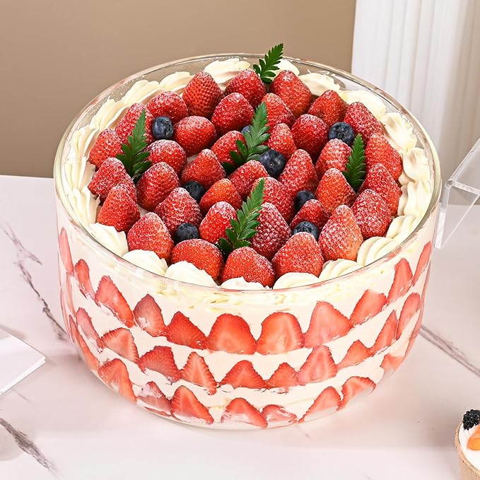 Large Salad Bowl, 10 inch Trifle Bowl Glass 197 oz, Versatile Mixing and Serving Bowls for Laying Ice Cream,Cake,Cupcake,Salad,Fruit,Baking,Dessert and Party Diy, Microwave Safe