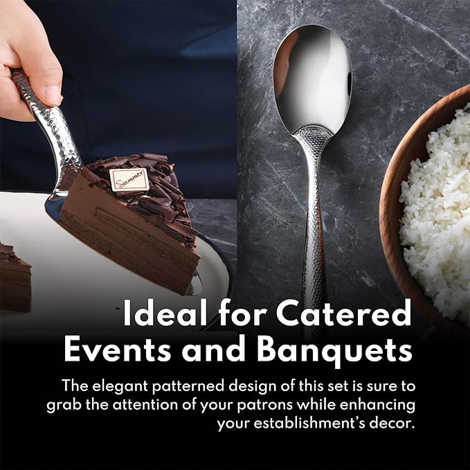 New Star Foodservice Mars Collection, Stainless Steel, 18/8 Hammered Hollow Handle Slotted Serving Spoon, 13-Inch, 4.8 Ounces