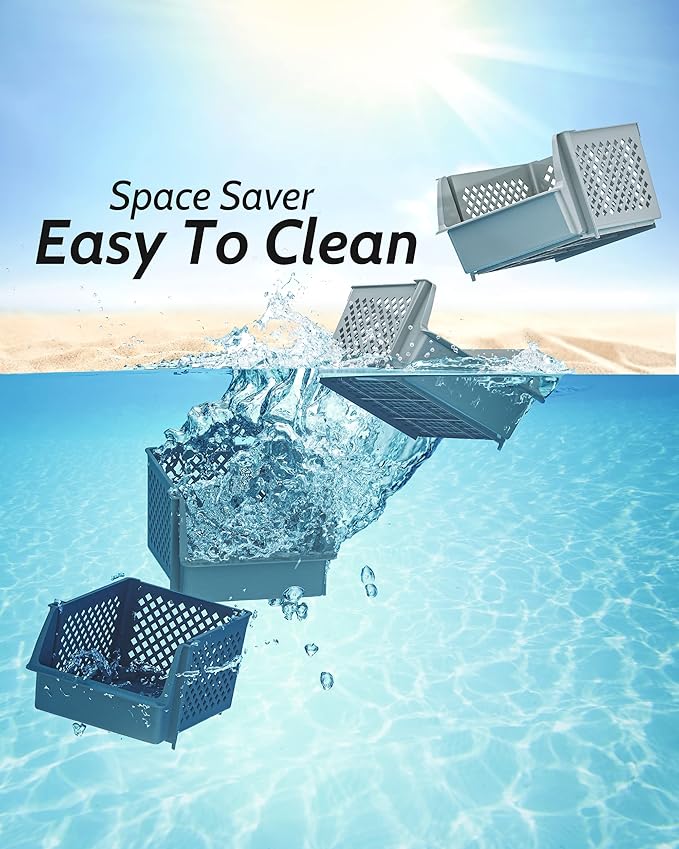 Skywin TidyFriend Stackable Storage Bins for Pantry, 4 Pack Stackable Bins For Organizing Food, Kitchen, and Bathroom Essentials (Grey)