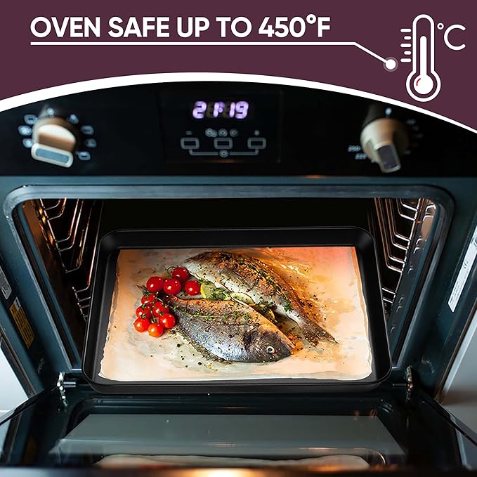 E-far Baking Sheet Set of 2, 12.5" x 9.5" x 1" Cookie Sheet Pan for Baking, Nonstick Carbon Steel Baking Trays for Oven, Heat-Resistant & Easy Clean, Black