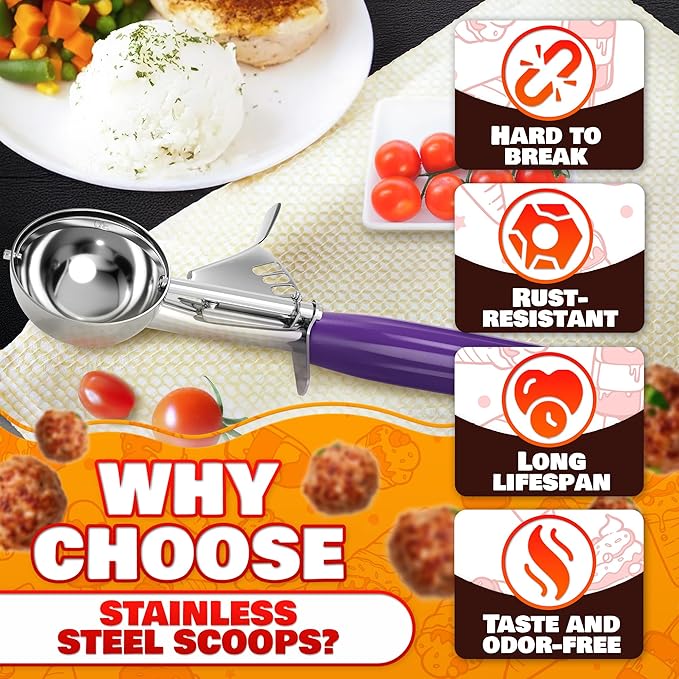 Cookie Scoop Set - Ice Cream Scoop with Trigger - Cookie Scoops for Baking Set of 3, #16 (2.7 oz), #20 (2 oz), #30 (1.25 oz), Stainless Steel Versatile Tool for Baking, Cookies, and Desserts